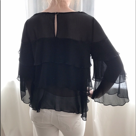 Sheer Multi Tiered Ruffle Angel Sleeve Blouse - Picture 8 of 8