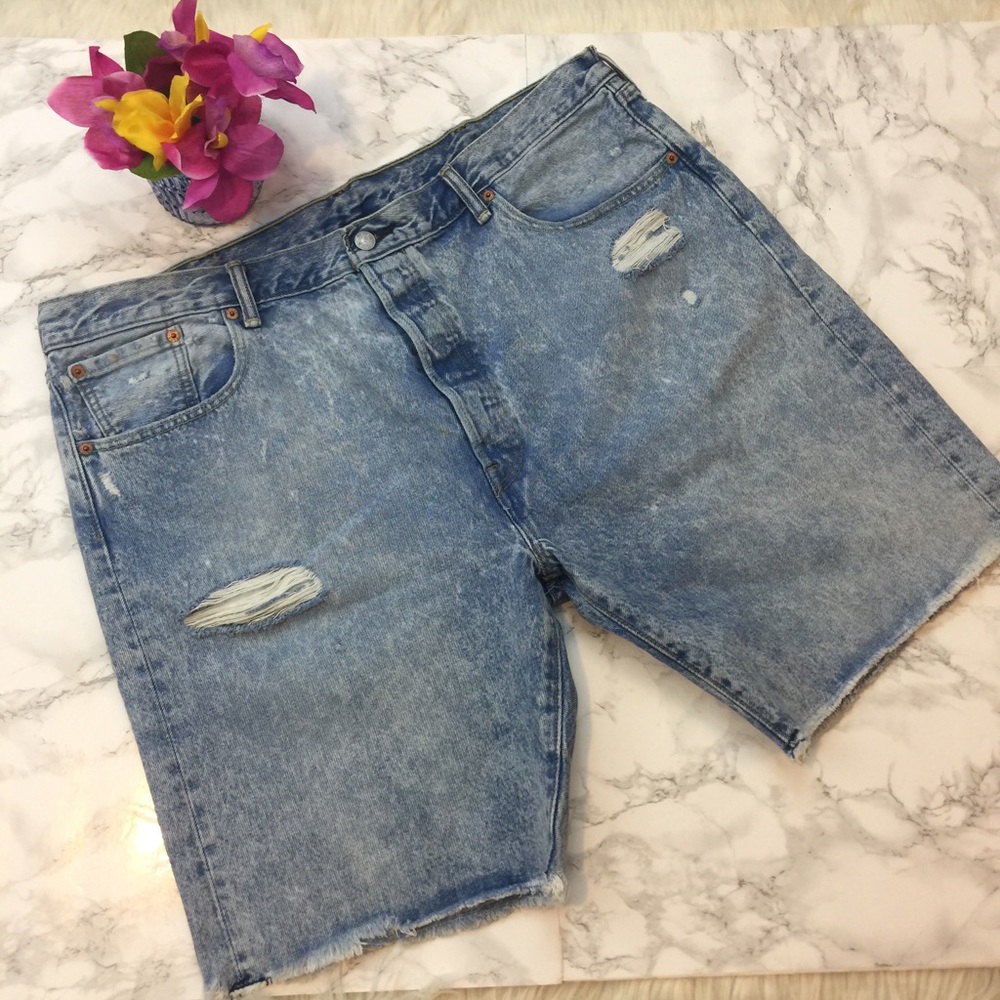 Levi 501 Distressed Boyfriend Denim Shorts 40W