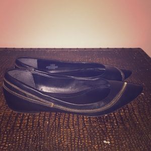 BCBGeneration black flats w/ gold zipper detail 10