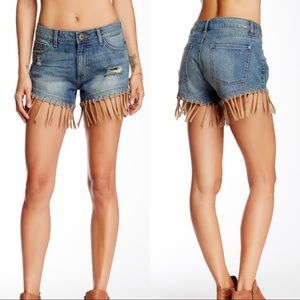 DL1961 Denim Fringe Shorts High Rise