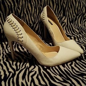SHOEMINT white baseball stitching faux snake pump