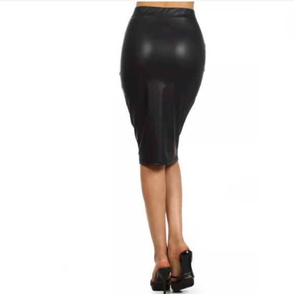 SOLD OUT  ❤️ Black Leather Zipper High Waist Pencil Skirt - Picture 3 of 4
