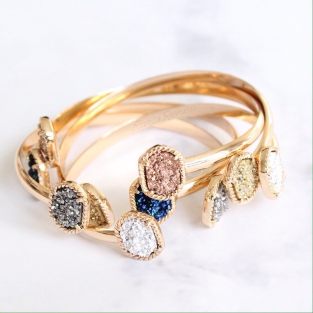 NEW silver Druzy gold open bangle - Picture 3 of 4