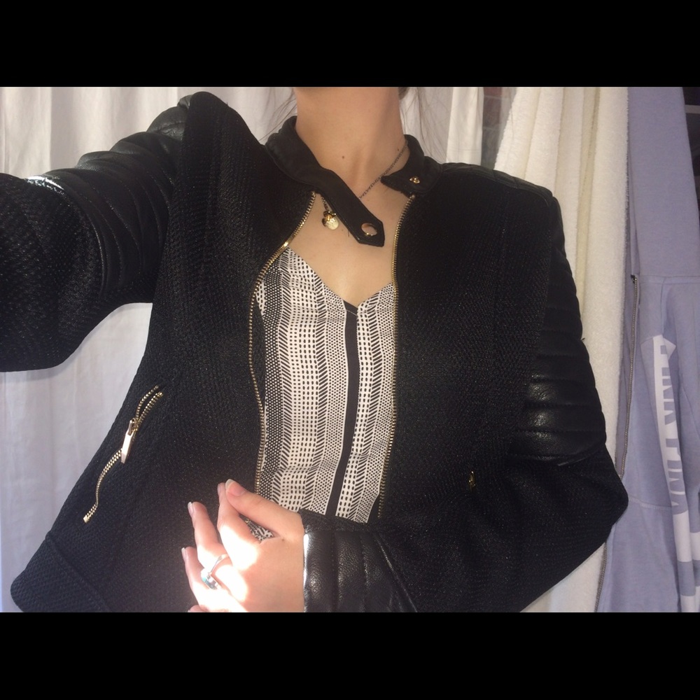 Mesh Black Faux Leather Jacket