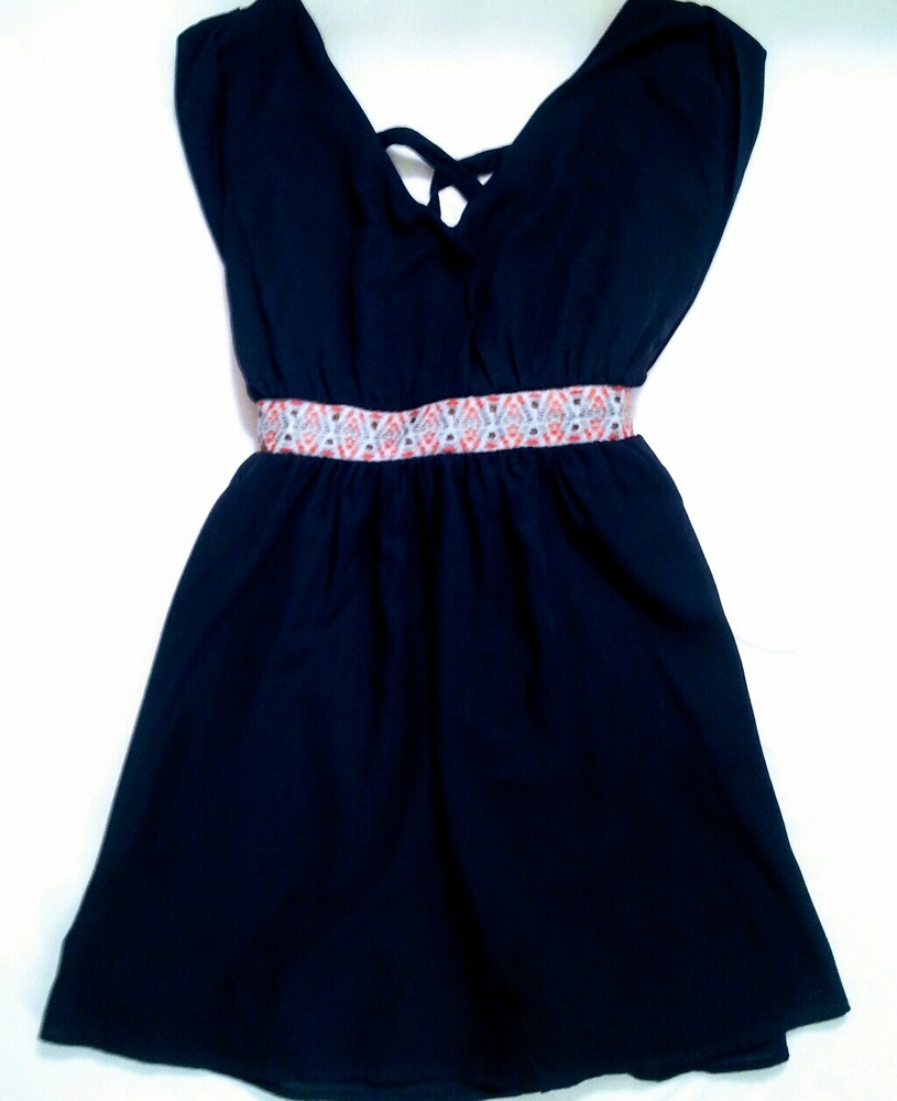 Navy Blue Tribal Belted Band Dress