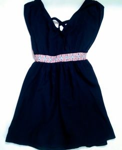 Navy Blue Tribal Belted Band Dress