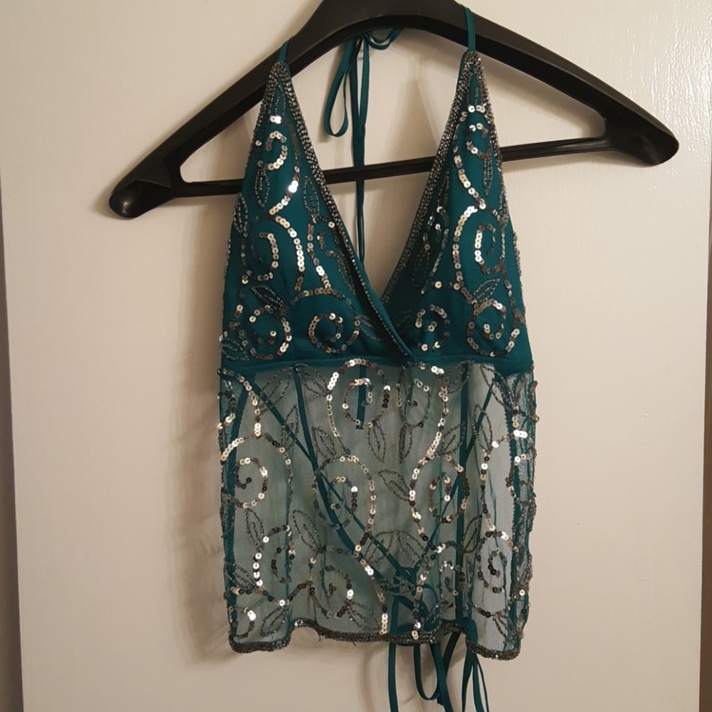 Papaya sequin backless top