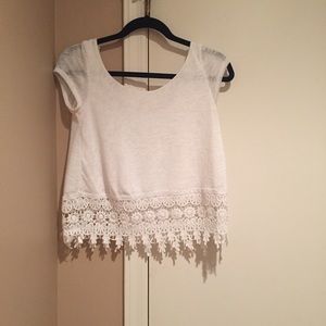 White shirt with lace detail on bottom