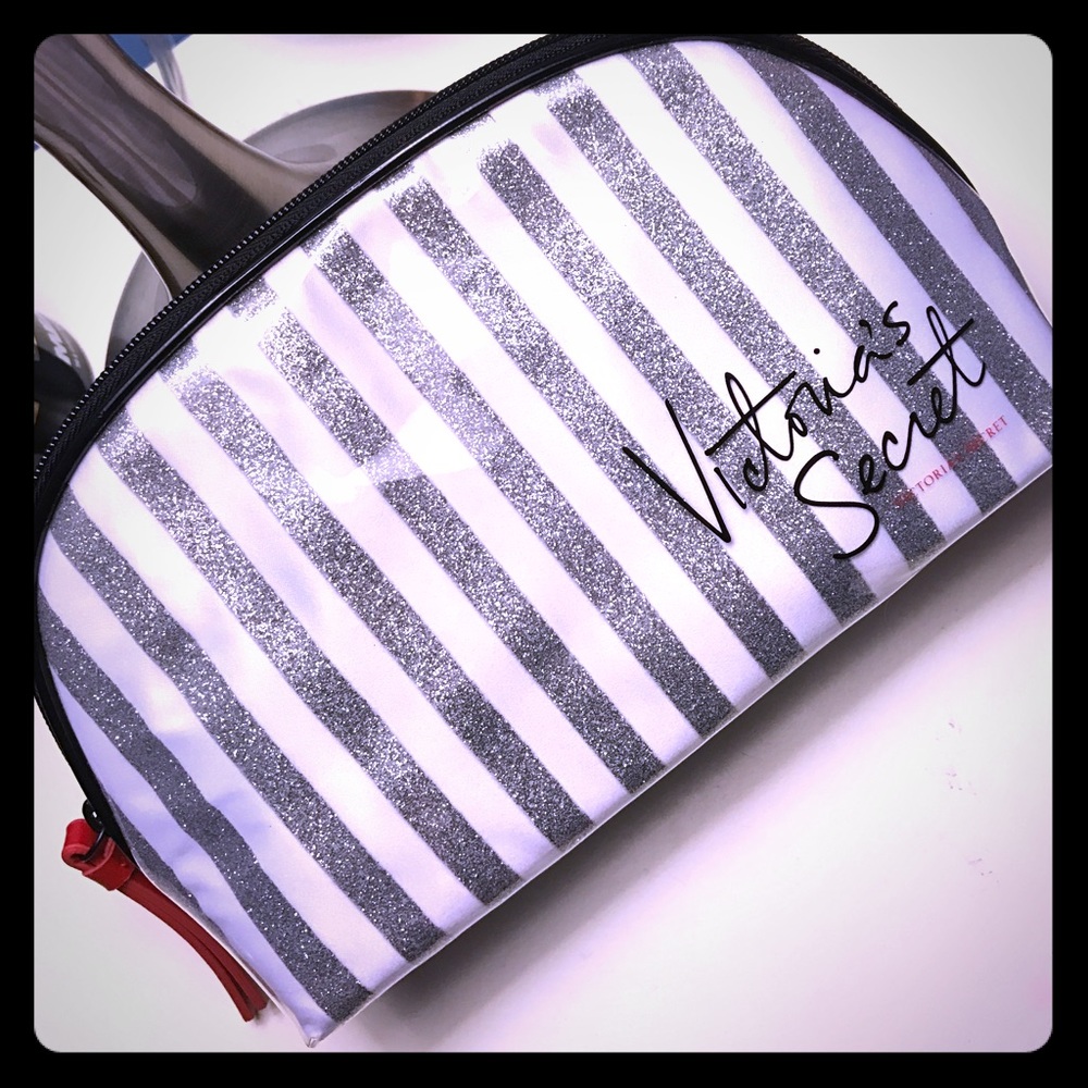 Victoria's Secret cosmetic pouch silver white red