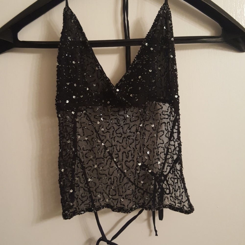 Papaya sequin backless top