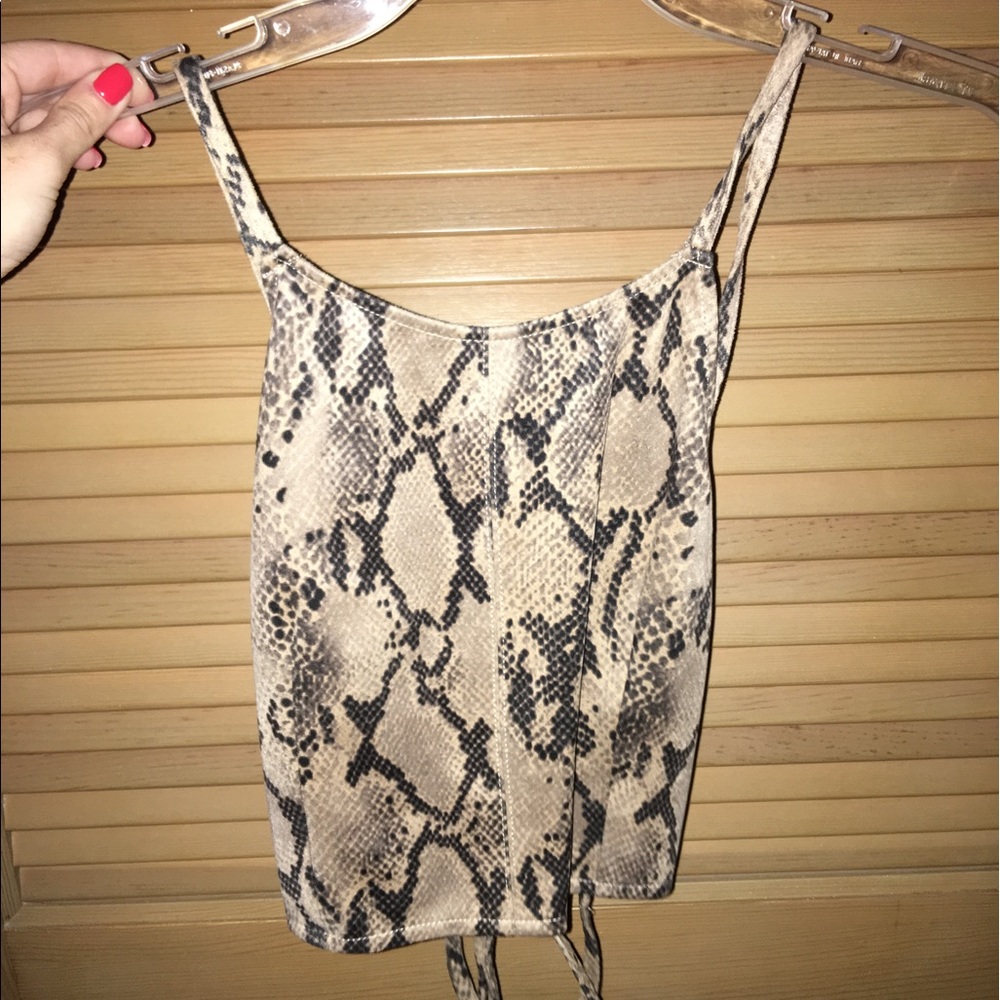 Snake skin, suede open back laced crop top