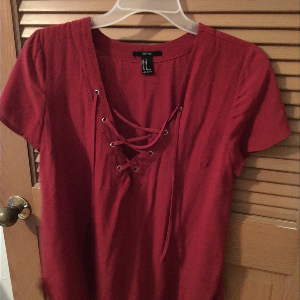 Lace up front blouse