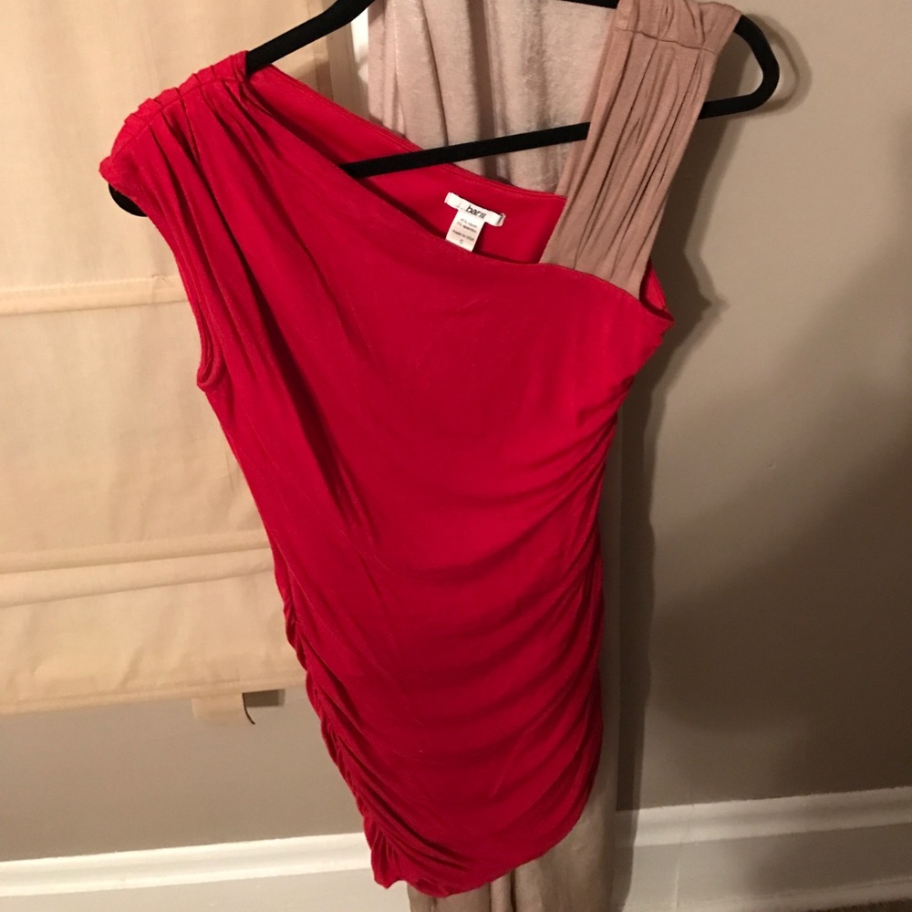 Red and tan Bar III dress.