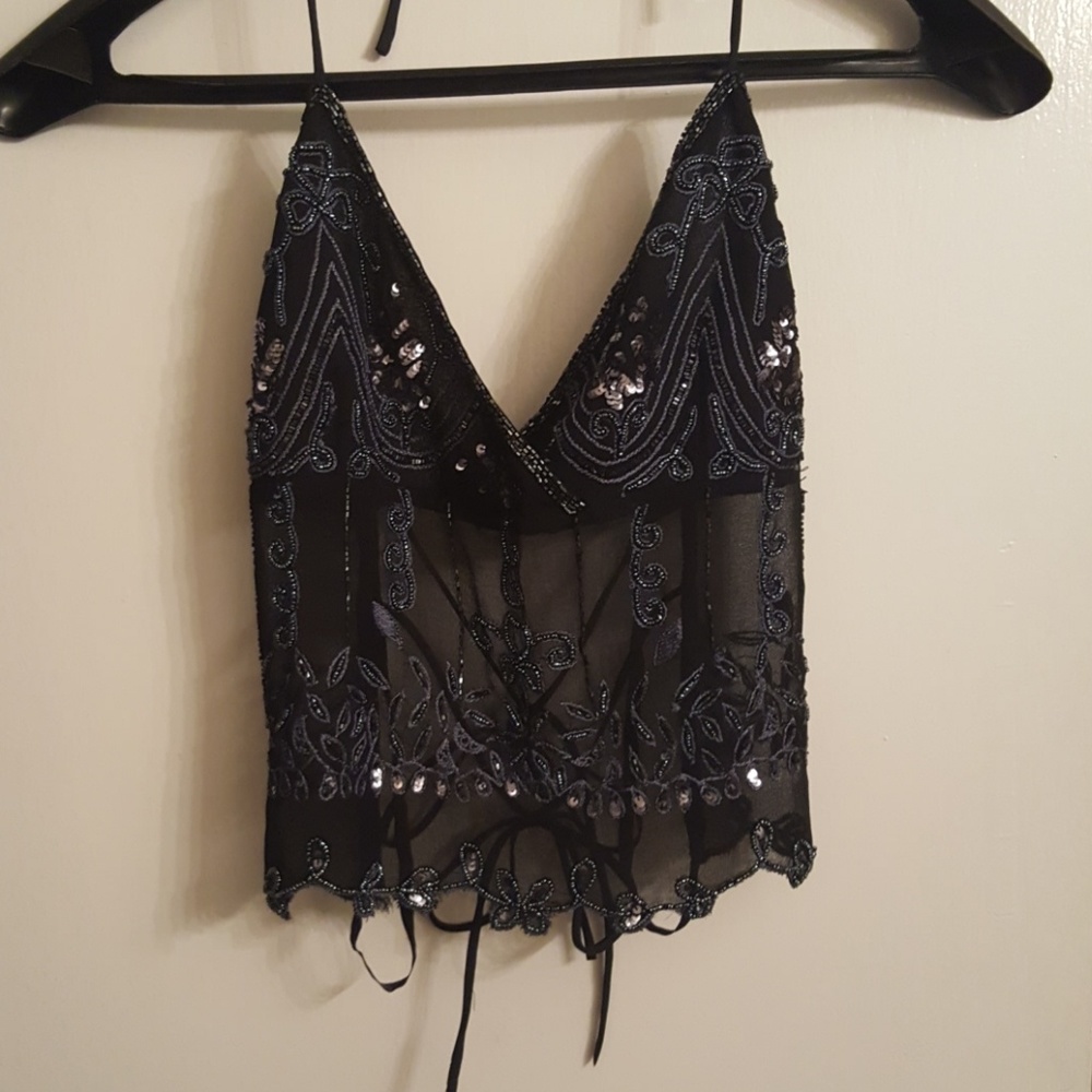 Amrit-A sequin backless top