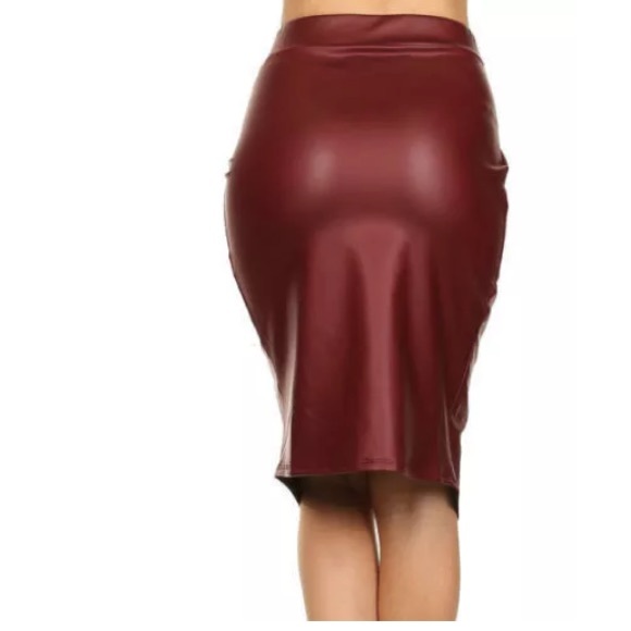 ❤️ Burgundy Faux Leather Wrapped High Waist Skirt - Picture 3 of 4
