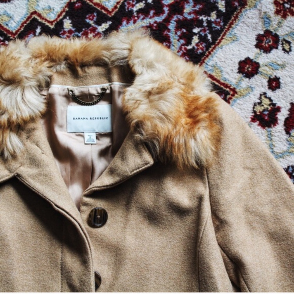 NEW | Banana Republic Long Wool Coat *Fur Collar - Picture 1 of 5