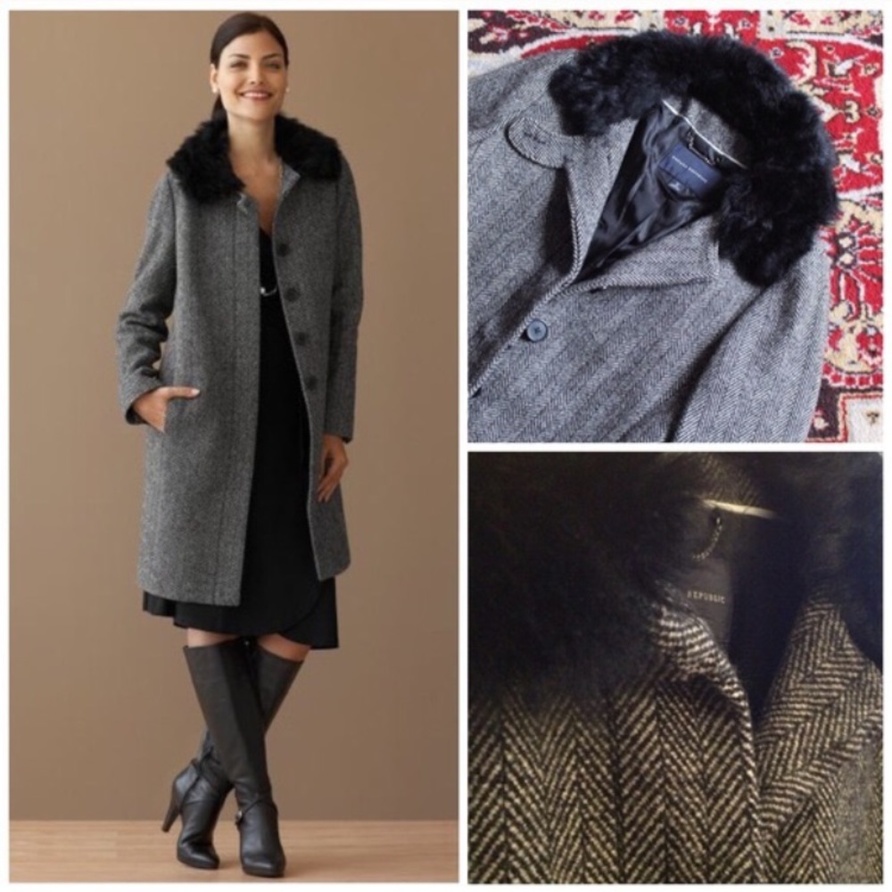 NEW | Banana Republic Long Wool Coat *Fur Collar - Picture 4 of 5