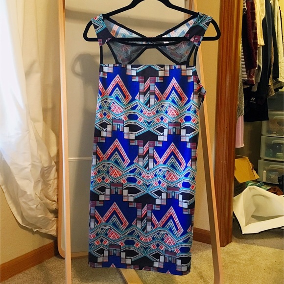 Xhilaration Dresses - Shift Dress with Mesh Panel in Blue Aztec Xhilaration Dresses - Shift Dress with Mesh Panel in Blue Aztec