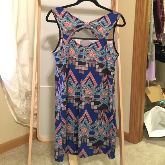 Xhilaration Dresses - Shift Dress with Mesh Panel in Blue Aztec Xhilaration Dresses - Shift Dress with Mesh Panel in Blue Aztec