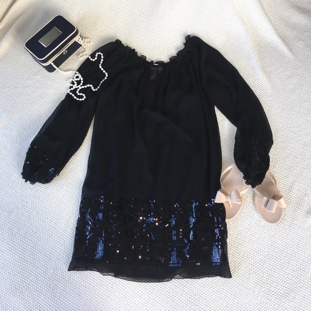 Sheer Chiffon Dress with Geometric Sequin Detail
