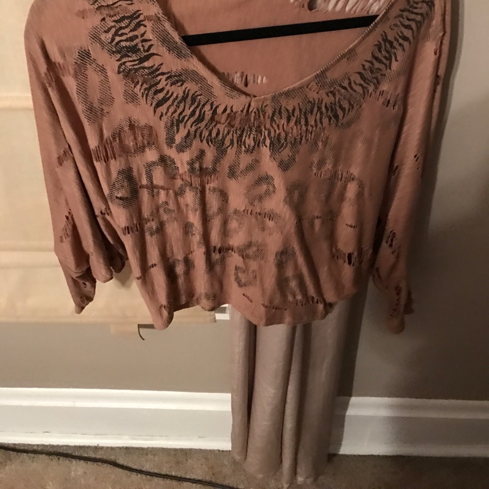 Tan and Black ripped crop top