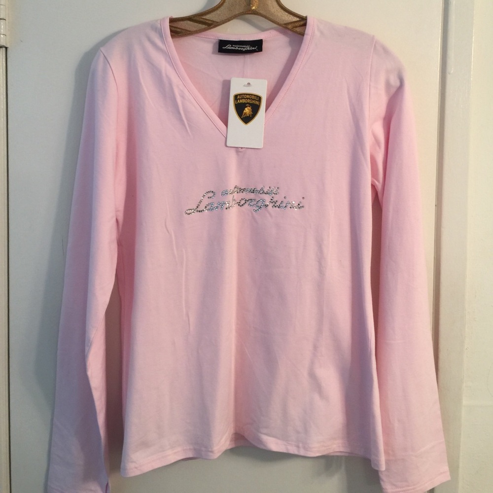 Lamborghini pink long sleeve v neck t shirt size L