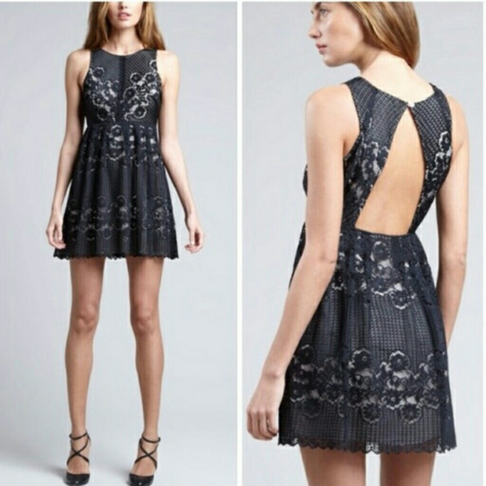 Free People black lace open back dress sz 2