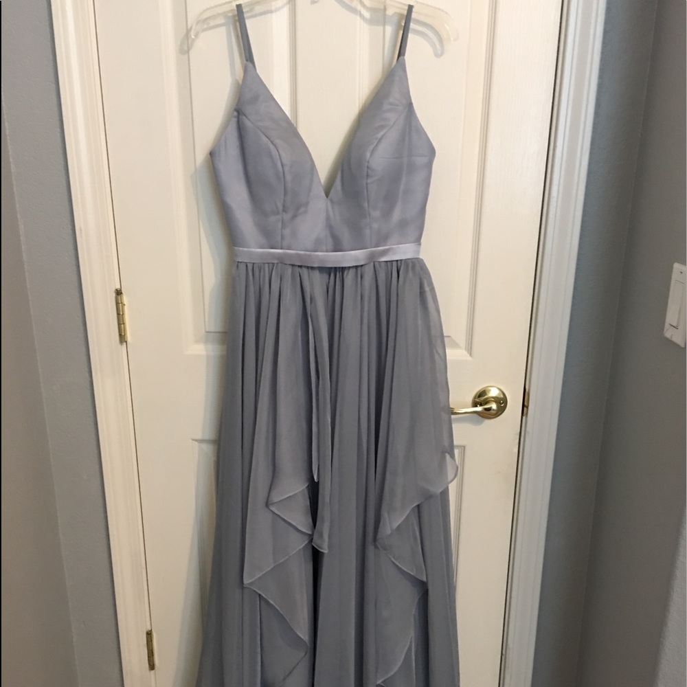 Spaghetti strap long, grey chiffon dress