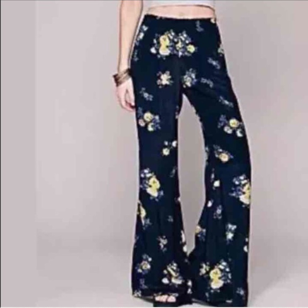 Free people floral navy palazzo pants