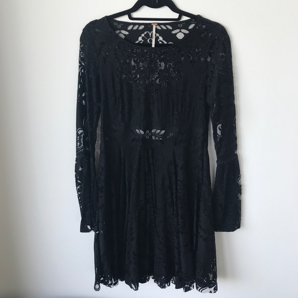 Free people black lace dress w open back detail
