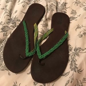 Green and Brown Flip Flops