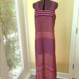Sweet rain maxi dress orange and blue stripe mediu