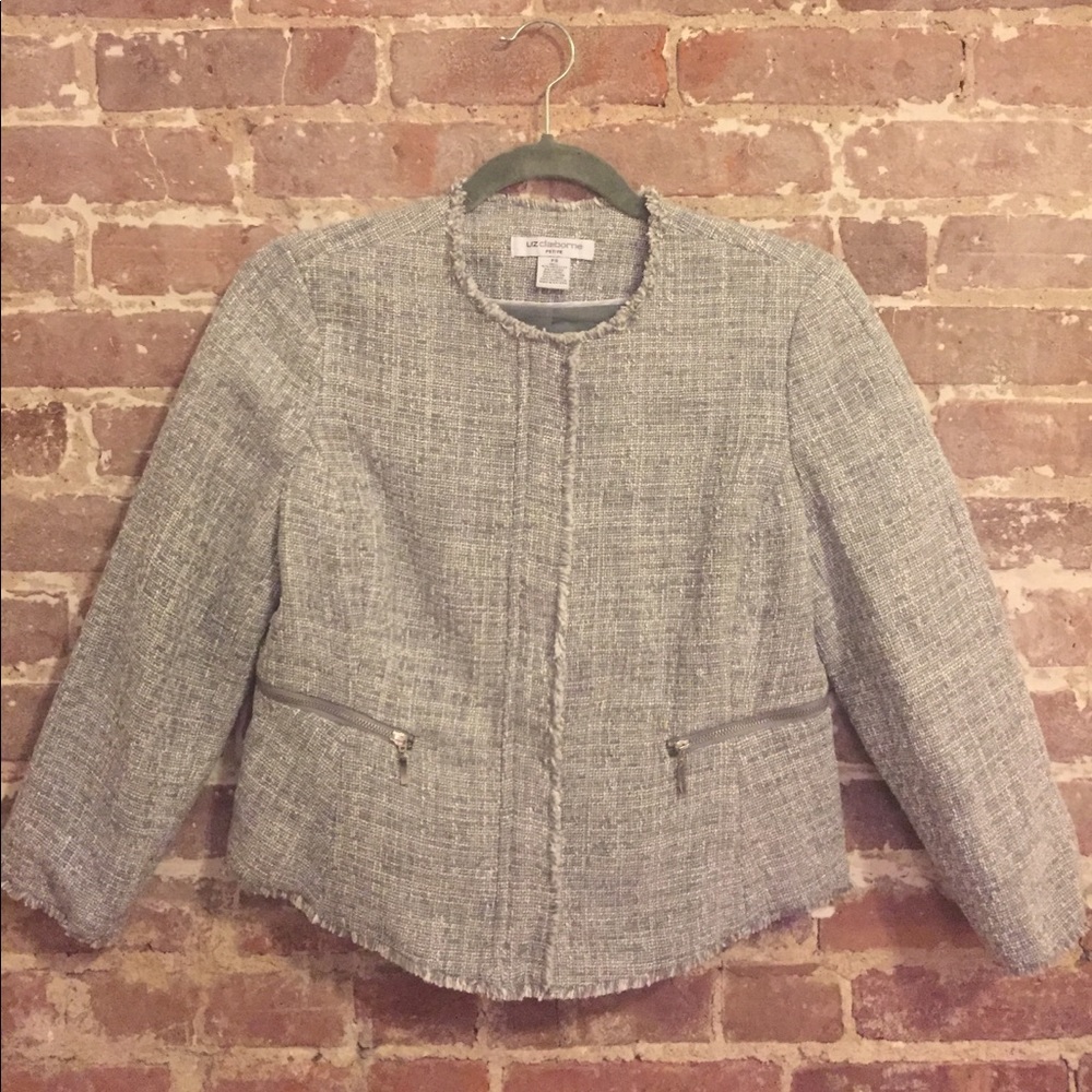 Liz Claiborne Petite Small Grey Tweed Blazer