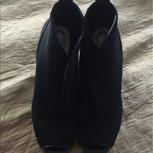 Peep Toe Black Wedge Booties