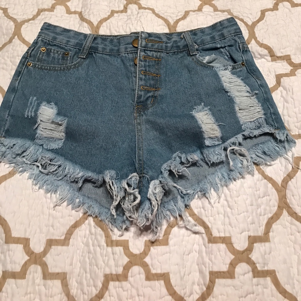 High waisted lite denim jean shorts