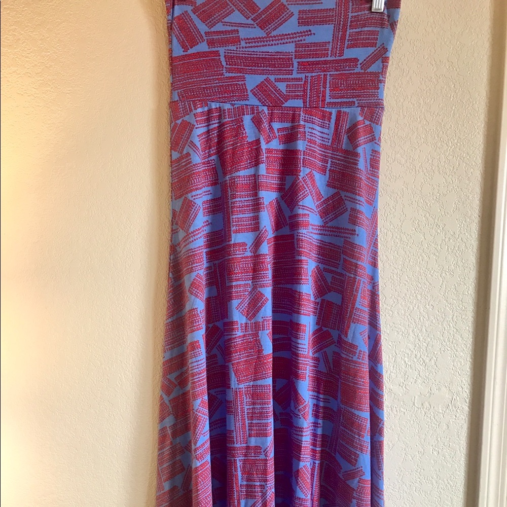 LuLaRoe XXS Maxi Skirt Light Blue With Red Print