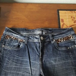 LA Idol Skinny Jeans with Rhinestones and Leopard