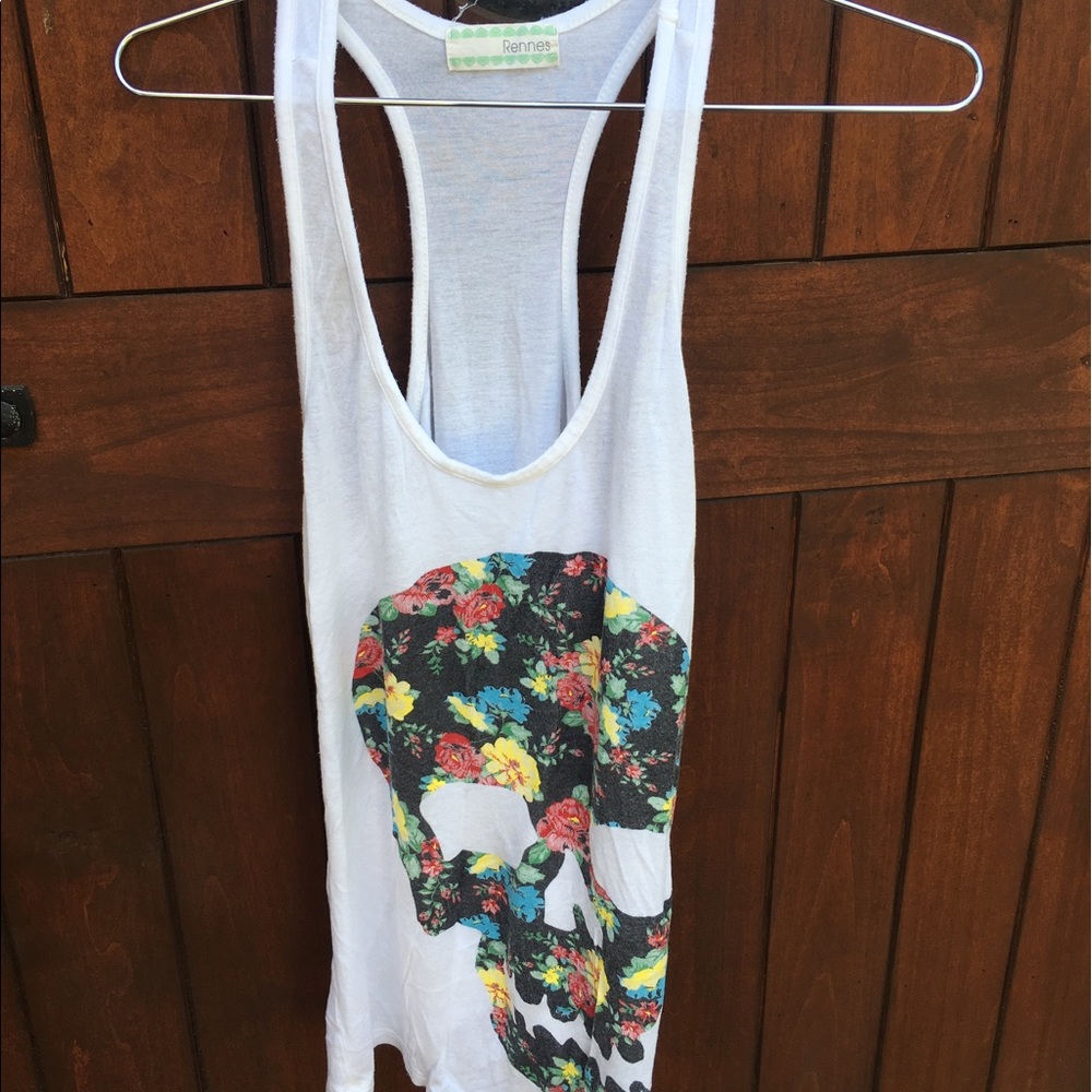 White Skull Flower Tank Top