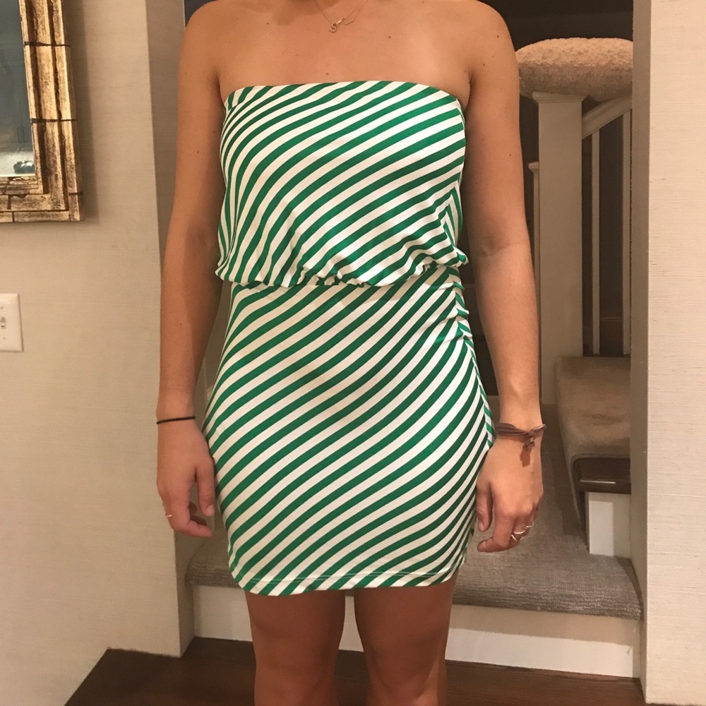 Green and white striped sundress