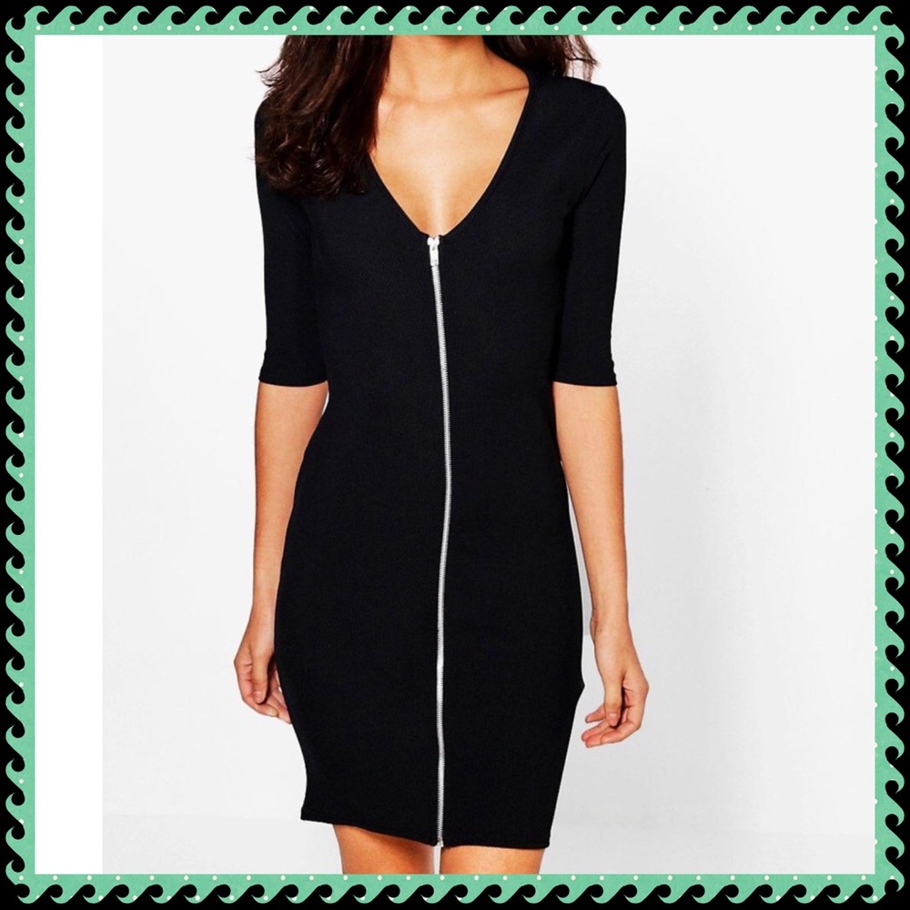 NWT💥Soft & Stretchy Ribbed Black Zip Dress💥 - Picture 1 of 4