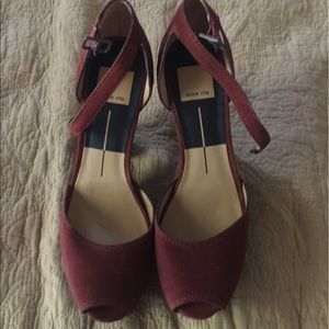 Burgundy Peep Toe Wooden Studded heel