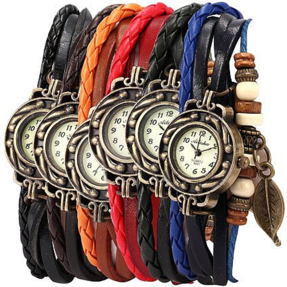 Butterfly quartz weave wrap around leather fashion