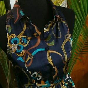 Navy Damask Print Dress