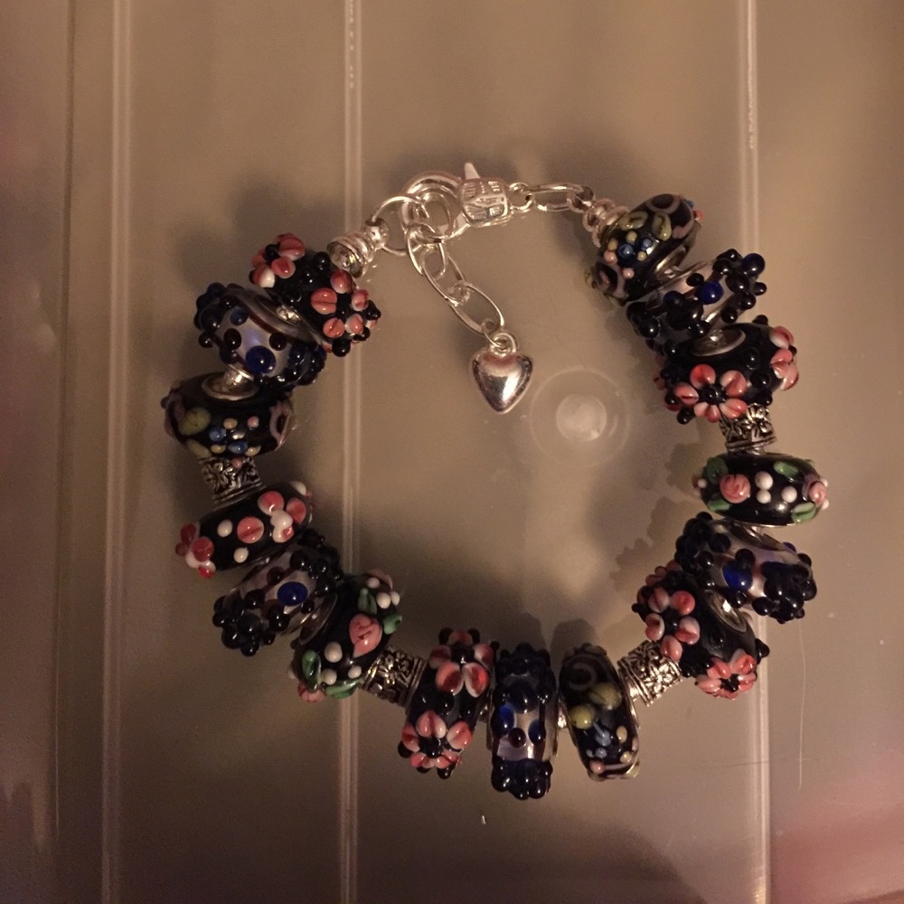 Murano Glass Beads Silver Bracelet