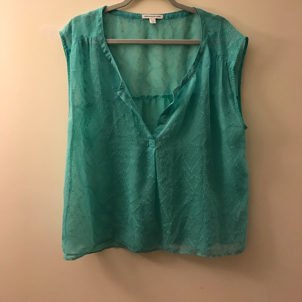 American Eagle Semi Sheer Teal Blouse Size XL