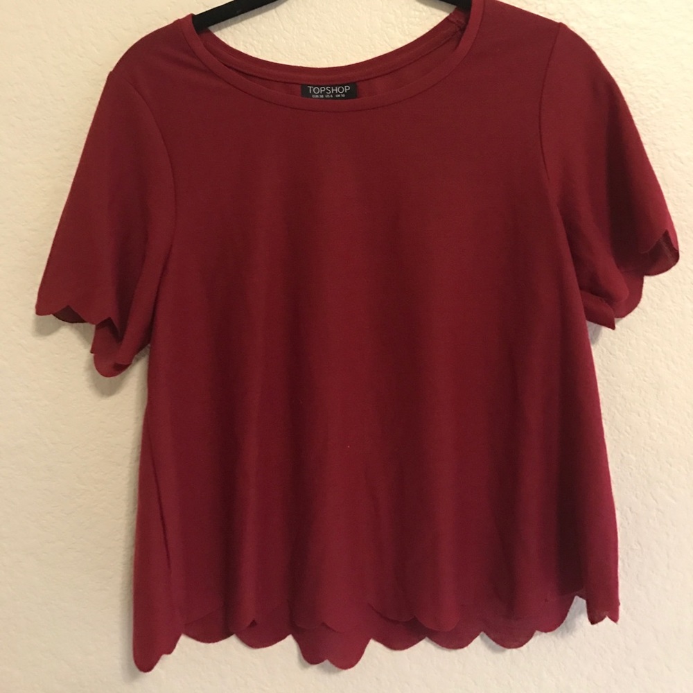 Red scalloped detail Topshop t-shirt NWOT