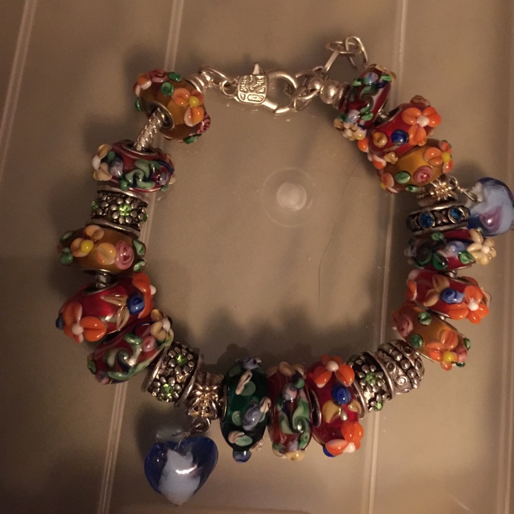 Murano Glass Beads Silver Bracelet.