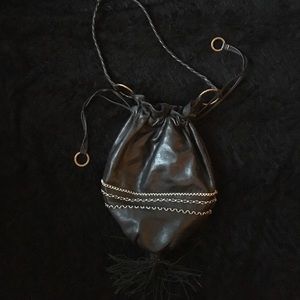 REAL black leather shoulder bag