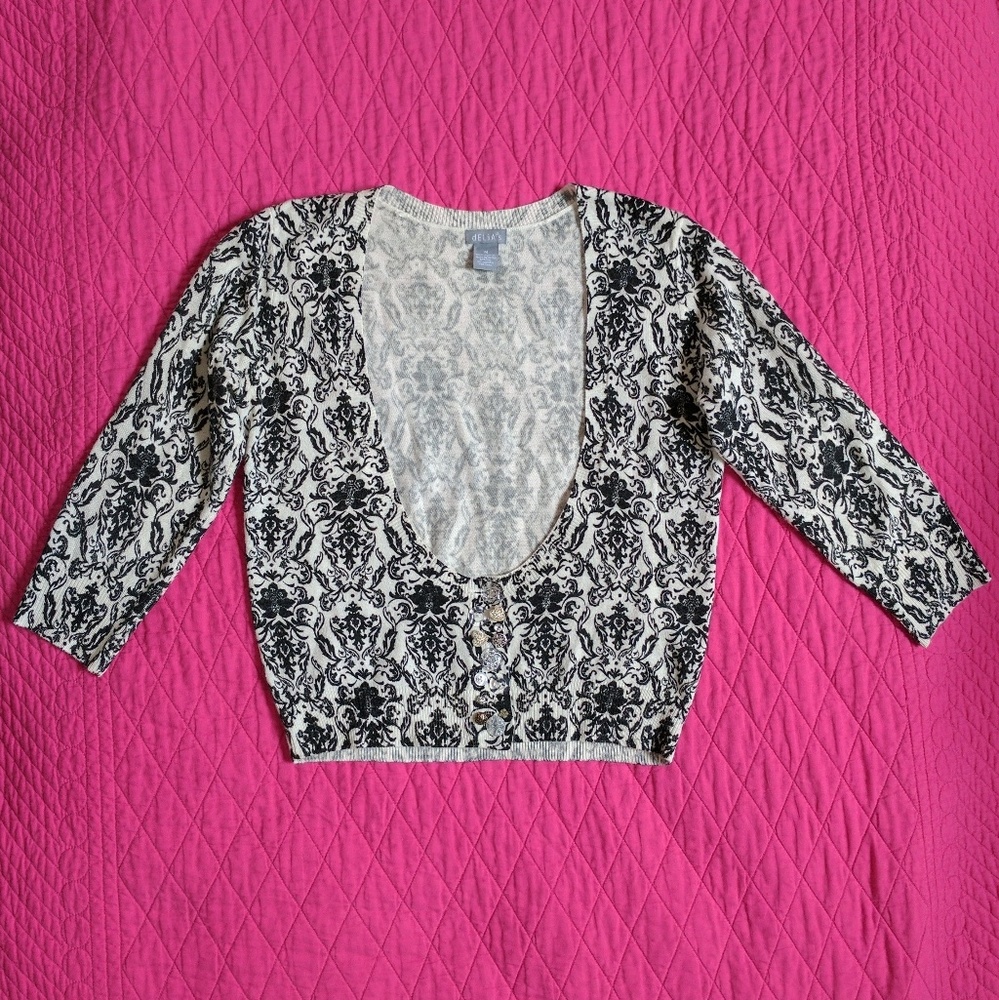 B/W 3/4-Length-Sleeved Cardigan