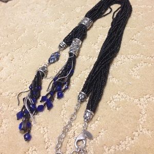 Chico's black beaded necklace with blue crystals